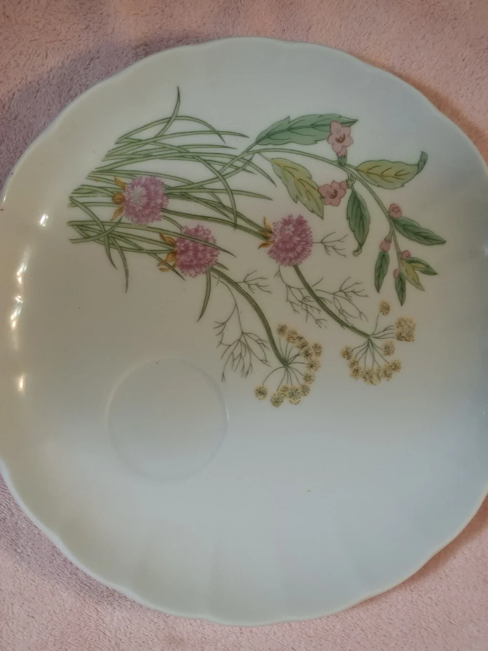Porcelain Dinner Plate with Pink Floral and Green Leaf Pattern